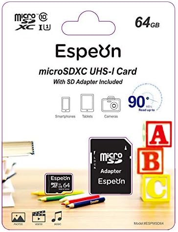 Espeon 64 gb-os MicroSDXC Kártya UHS-én U1 Full HD & Class 10 - Olvasni Sebesség 90MB/s SD Adapter - ESPMSD64
