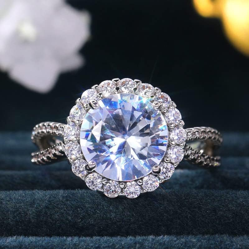 2023 Női Cirkónium-oxid Bling Gyémánt Eljegyzési Gyűrűt hu Gyűrűk (Ezüst, 7)