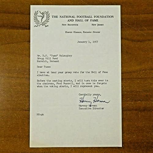 Harvey Harman Egyetemi Futball HOF (meghalt 1969) Aláírt Levelet Tuss McLaughry - Főiskolai Vágott Aláírás